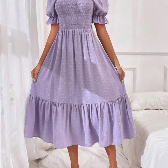 SHEIN Square Neck Puff Sleeve Ruffle Hem Dress - Picture 3 of 4